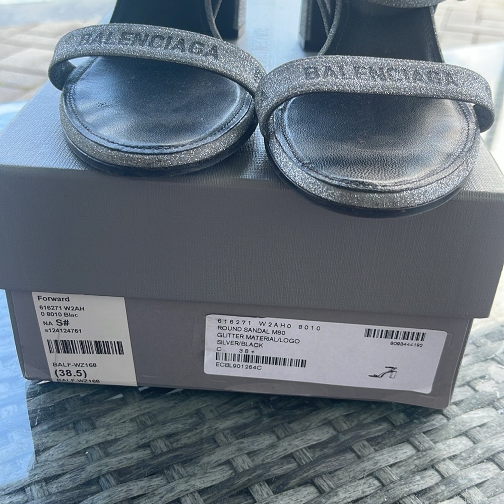 Balenciaga Glitter Allover Logo Ankle Strap Sandals - Picture 3 of 4